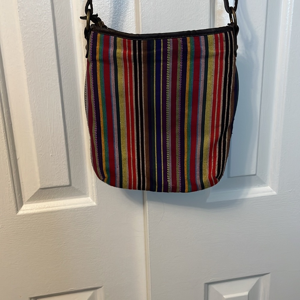 Colorful Striped Faux Leather Crossbody Bag Purse - Picture 6 of 10